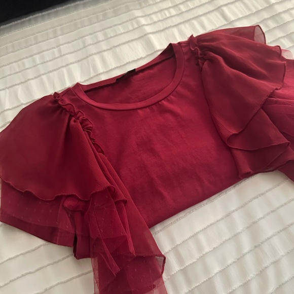 🍒SOLD🍒•burgundy tulle t-shirt• - Picture 2 of 4